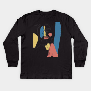Minimal Color Block Abstract Face Illustration Kids Long Sleeve T-Shirt