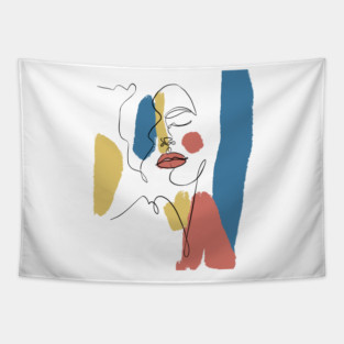 Minimal Color Block Abstract Face Illustration Tapestry