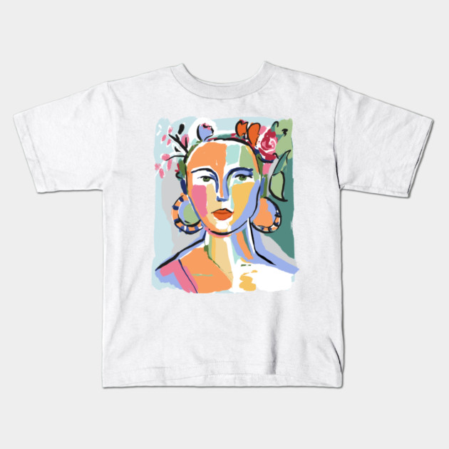 Colorful Abstract Woman Portrait Illustration Kids T-Shirt by denizko