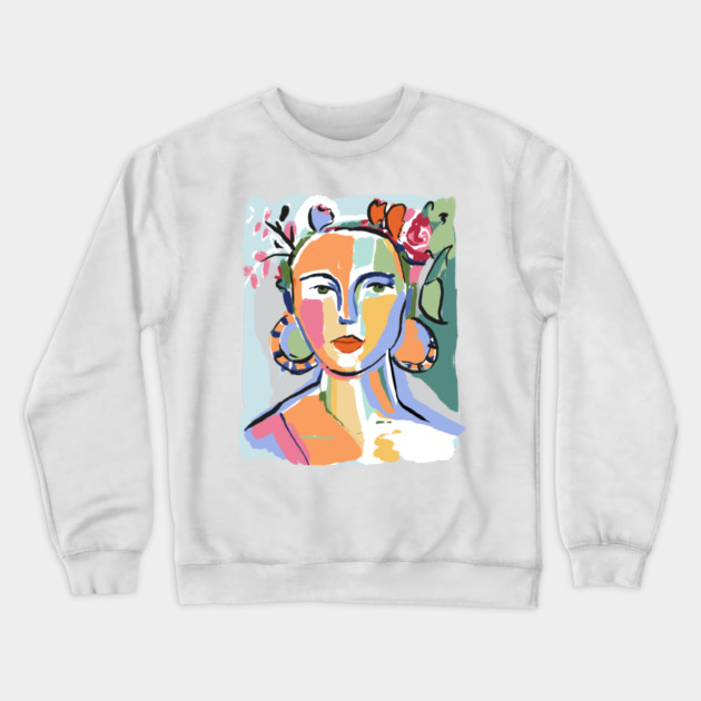 Colorful Abstract Woman Portrait Illustration Crewneck Sweatshirt by denizko