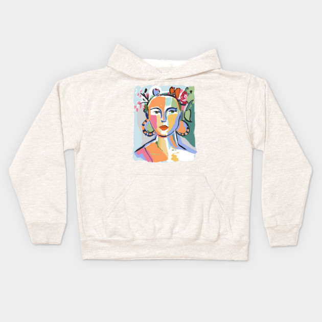 Colorful Abstract Woman Portrait Illustration Kids Hoodie by denizko