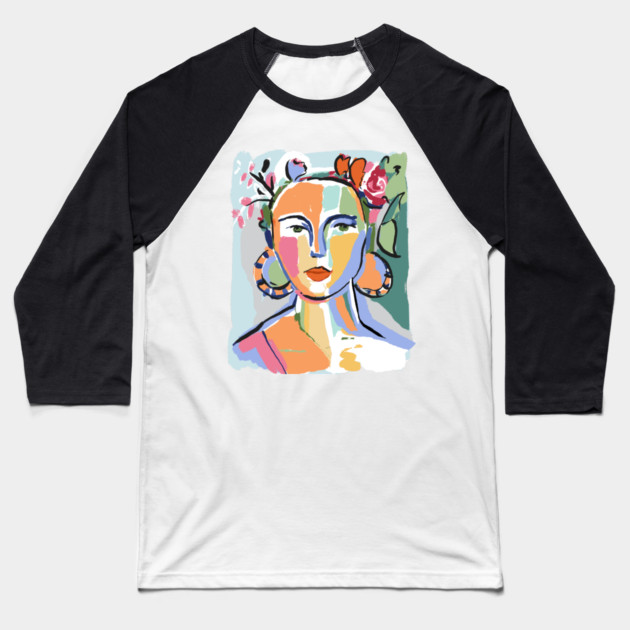 Colorful Abstract Woman Portrait Illustration Baseball T-Shirt by denizko