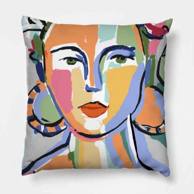 Colorful Abstract Woman Portrait Illustration Pillow by denizko