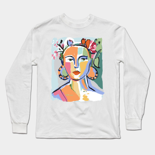 Colorful Abstract Woman Portrait Illustration Long Sleeve T-Shirt by denizko