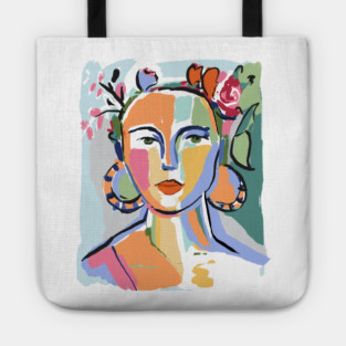 Colorful Abstract Woman Portrait Illustration Tote