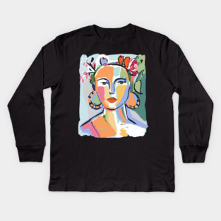 Colorful Abstract Woman Portrait Illustration Kids Long Sleeve T-Shirt