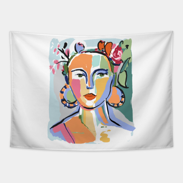 Colorful Abstract Woman Portrait Illustration Tapestry by denizko