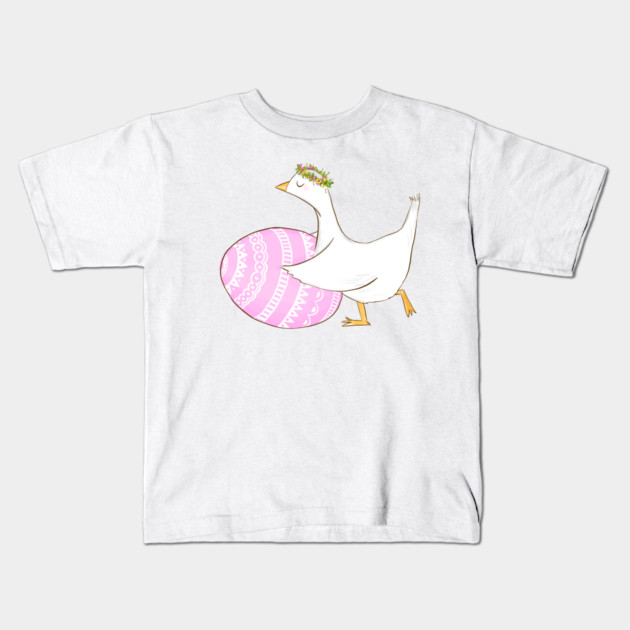 Cute Easter Goose with Floral Crown Illustration Kids T-Shirt by denizko