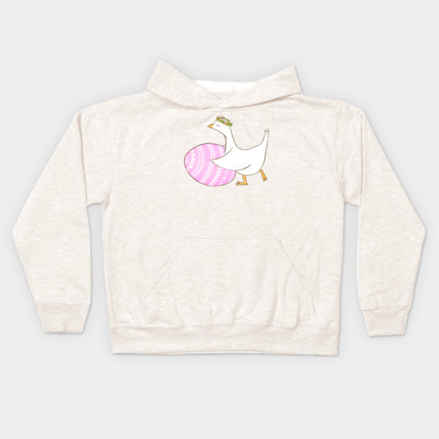 Cute Easter Goose with Floral Crown Illustration Kids Hoodie by denizko