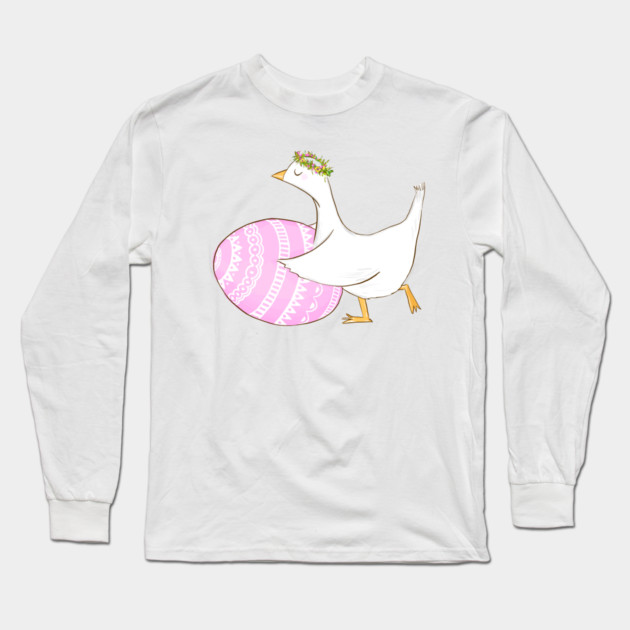 Cute Easter Goose with Floral Crown Illustration Long Sleeve T-Shirt by denizko