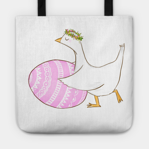 Cute Easter Goose with Floral Crown Illustration Tote by denizko