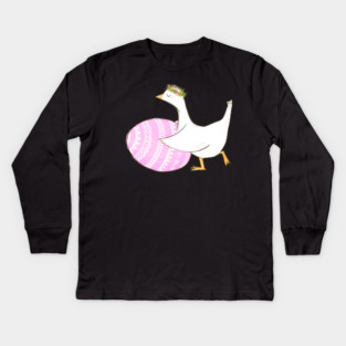 Cute Easter Goose with Floral Crown Illustration Kids Long Sleeve T-Shirt
