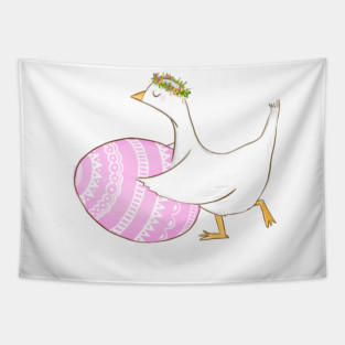 Cute Easter Goose with Floral Crown Illustration Tapestry