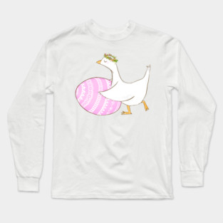 Cute Easter Goose with Floral Crown Illustration Long Sleeve T-Shirt