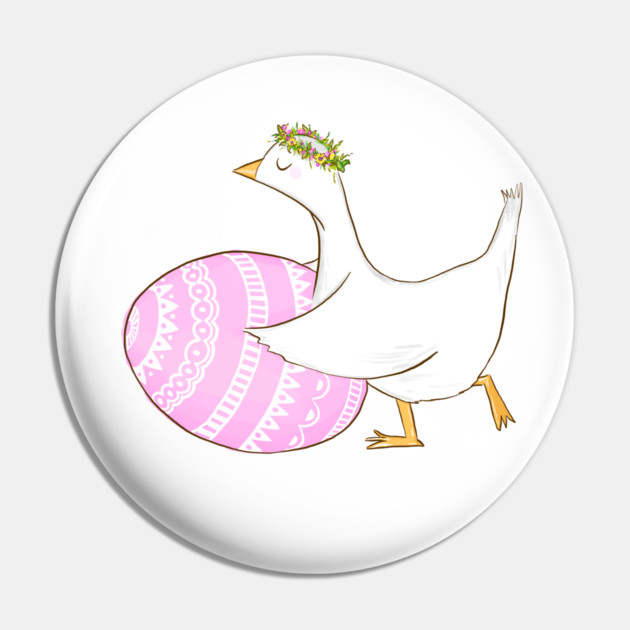 Cute Easter Goose with Floral Crown Illustration Pin by denizko