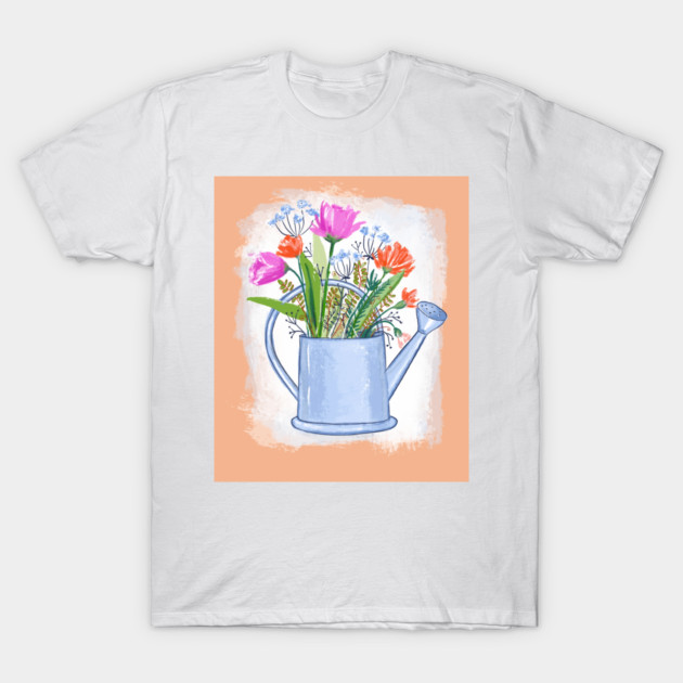 Watering Can with Flowers Spring Illustration T-Shirt by denizko