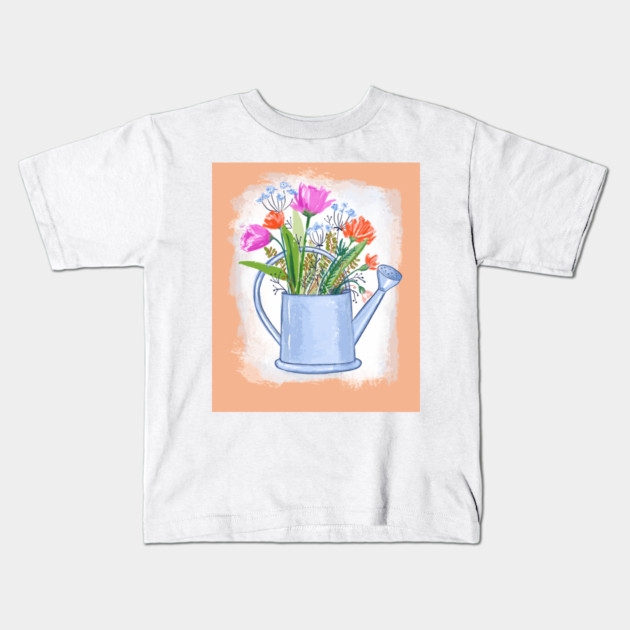 Watering Can with Flowers Spring Illustration Kids T-Shirt by denizko