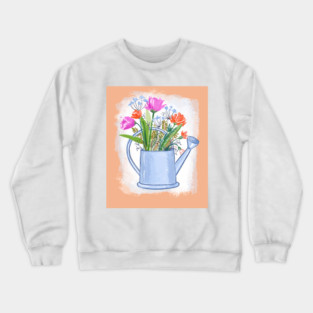 Watering Can with Flowers Spring Illustration Crewneck Sweatshirt