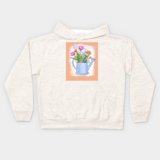 Watering Can with Flowers Spring Illustration Kids Hoodie