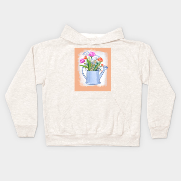 Watering Can with Flowers Spring Illustration Kids Hoodie by denizko