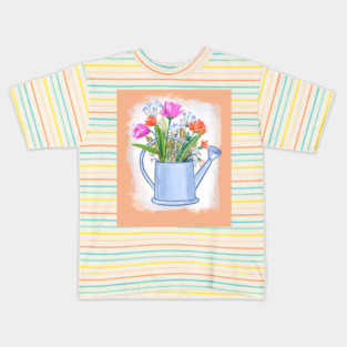 Watering Can with Flowers Spring Illustration Kids T-Shirt