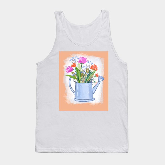 Watering Can with Flowers Spring Illustration Tank Top by denizko
