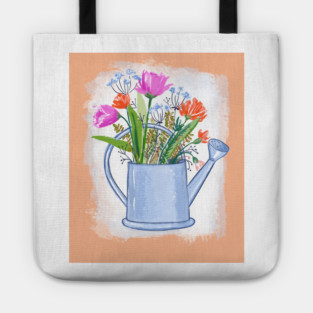 Watering Can with Flowers Spring Illustration Tote