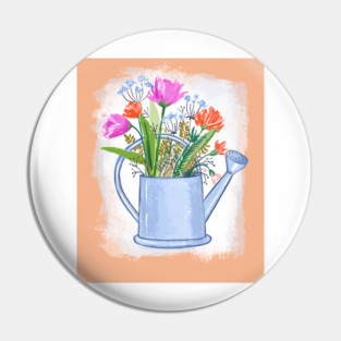 Watering Can with Flowers Spring Illustration Pin
