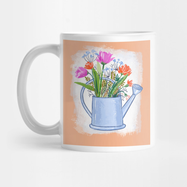 Watering Can with Flowers Spring Illustration by denizko
