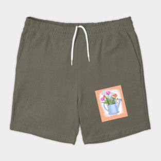 Watering Can with Flowers Spring Illustration Shorts