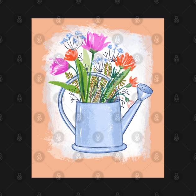 Watering Can with Flowers Spring Illustration by denizko