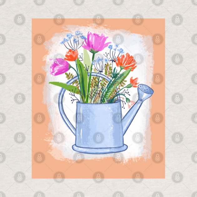 Watering Can with Flowers Spring Illustration by denizko