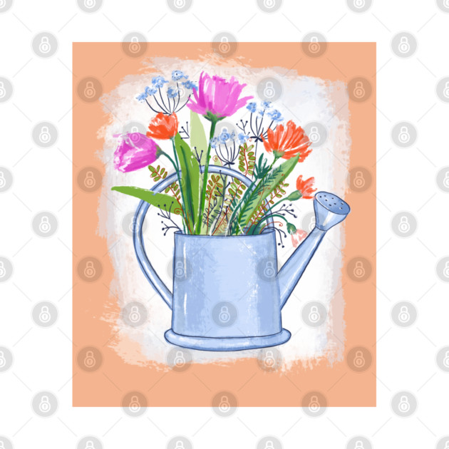 Watering Can with Flowers Spring Illustration by denizko