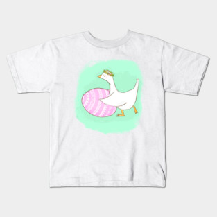 Cute Easter Goose Illustration with Floral Crown Kids T-Shirt