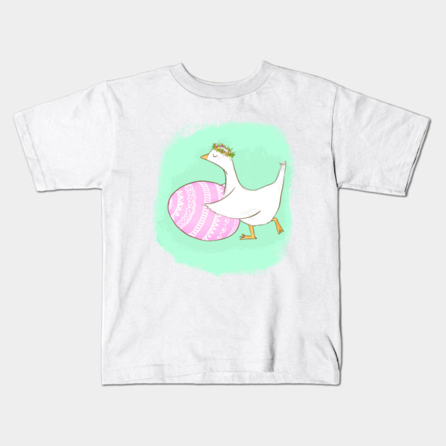Cute Easter Goose Illustration with Floral Crown Kids T-Shirt by denizko