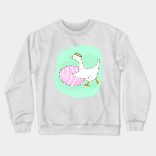 Cute Easter Goose Illustration with Floral Crown Crewneck Sweatshirt by denizko