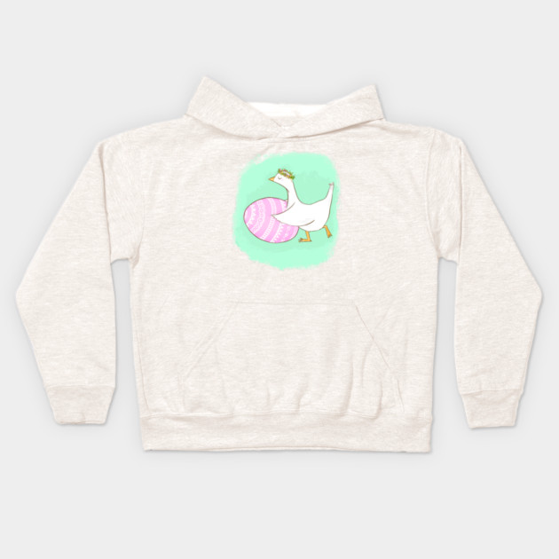 Cute Easter Goose Illustration with Floral Crown Kids Hoodie by denizko