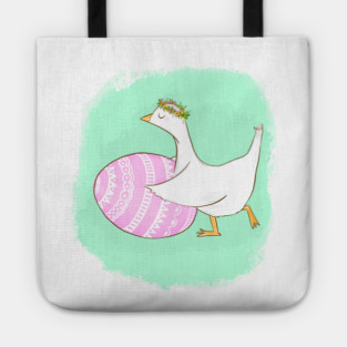 Cute Easter Goose Illustration with Floral Crown Tote