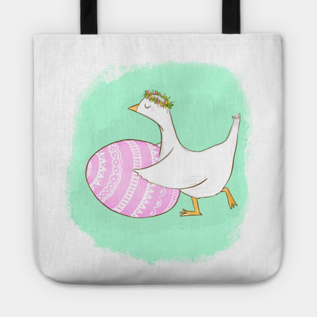Cute Easter Goose Illustration with Floral Crown Tote by denizko
