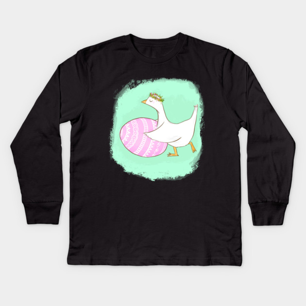 Cute Easter Goose Illustration with Floral Crown Kids Long Sleeve T-Shirt by denizko