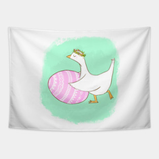 Cute Easter Goose Illustration with Floral Crown Tapestry