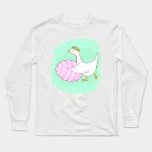 Cute Easter Goose Illustration with Floral Crown Long Sleeve T-Shirt