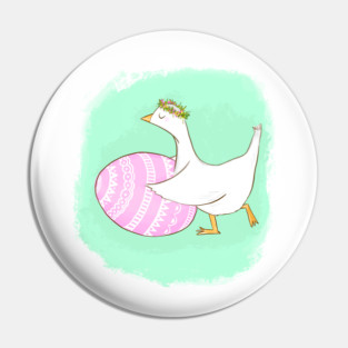 Cute Easter Goose Illustration with Floral Crown Pin