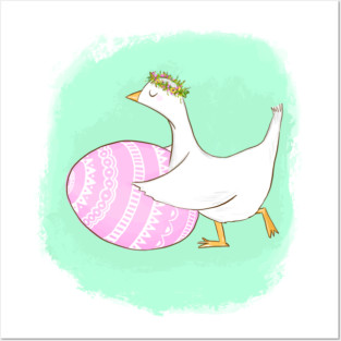 Cute Easter Goose Illustration with Floral Crown Posters and Art