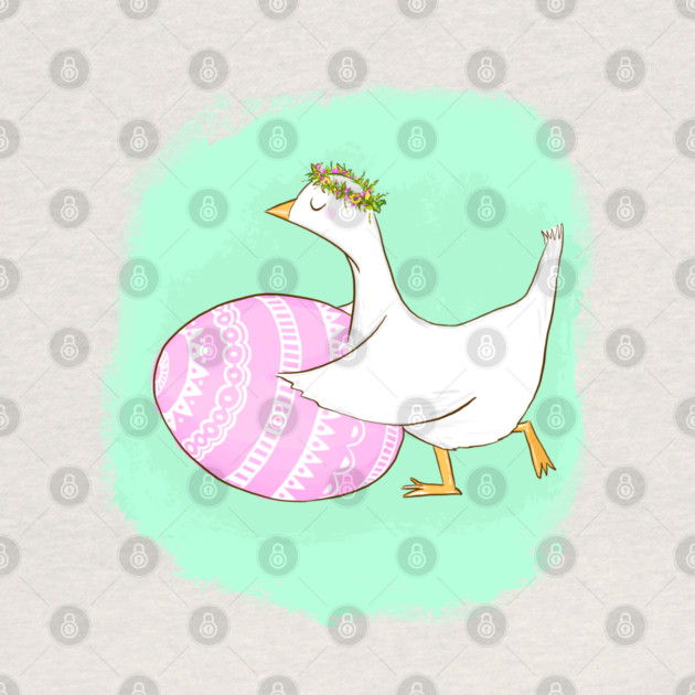 Cute Easter Goose Illustration with Floral Crown by denizko