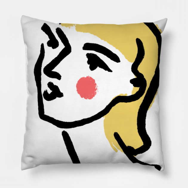 Minimalist Expressionist Woman Portrait Illustration Pillow by denizko