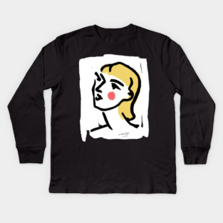 Minimalist Expressionist Woman Portrait Illustration Kids Long Sleeve T-Shirt