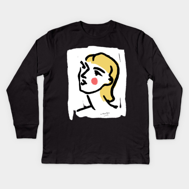 Minimalist Expressionist Woman Portrait Illustration Kids Long Sleeve T-Shirt by denizko