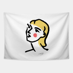 Minimalist Expressionist Woman Portrait Illustration Tapestry