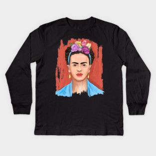 Floral Crown Woman Portrait Illustration Kids Long Sleeve T-Shirt